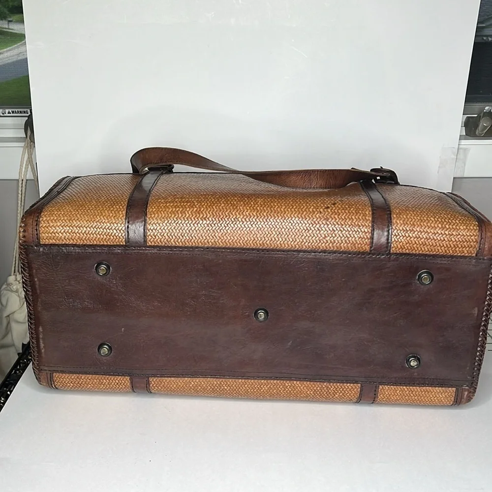 Leather Tightly Woven Wicker Extra Large Double Handle Shoulder Strap Travel Bag